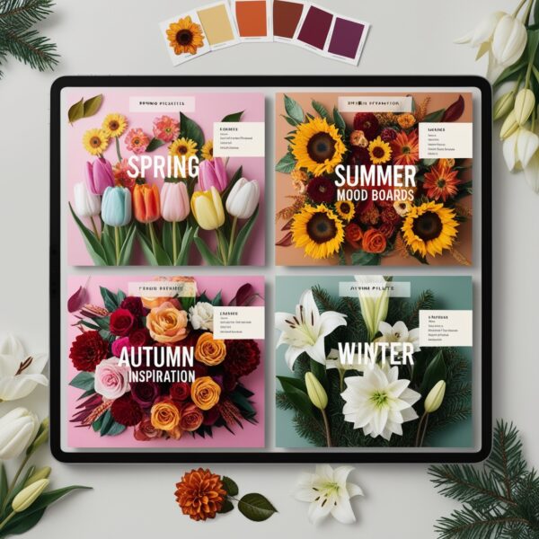 Seasonal Flower Mood Board Templates - Color Palettes & Arrangement Ideas